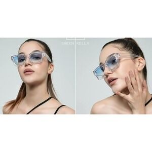 Sheen Kelly Clear Square Sunglasses Blue Gradient Lens Retro‎ Chunky Frame NEW